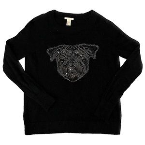 H&M Black Embroidered Pug Sweater